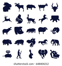Mammal icons set. set of 25 mammal filled icons such as udder, rabbit, moose, hippopotamus, elephant, sheep, pig, squirrel, bull, deer, horse, goat, mouse toy