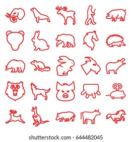 Mammal icons set. set of 25 mammal outline icons such as bear, moose, rabbit, pig, hippopotamus, hedgehog, mouse, goat, horse, cangaroo, deer, wolf, elephant, seal, cow, udder