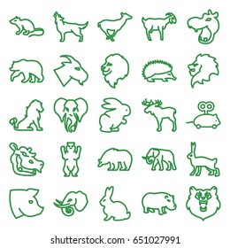 Mammal icons set. set of 25 mammal outline icons such as bear, lion, moose, hippopotamus, rabbit, hedgehog, mouse, elephant, goat, antelope, wolf, pig