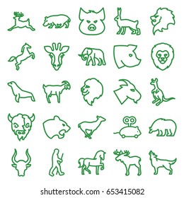 Mammal icons set. set of 25 mammal outline icons such as giraffe, moose, lion, pig, bear, horse, panther, elephant, goat, antelope, cangaroo, bull, deer, wolf, rabbit
