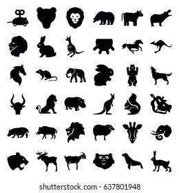 Mammal icons set. set of 36 mammal filled icons such as cow, udder, rabbit, bear, giraffe, lion, hog, moose, hippopotamus, panther, mouse, elephant, horse, sheep, kangaroo