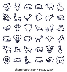 Mammal icons set. set of 36 mammal outline icons such as giraffe, moose, bear, hippopotamus, lion, rabbit, pig, horse, hedgehog, elephant, sheep, antelope, cangaroo, bull