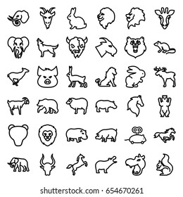 Mammal icons set. set of 36 mammal outline icons such as bear, giraffe, lion, moose, hippopotamus, rabbit, pig, mouse, elephant, goat, horse, sheep, antelope, squirrel, bull