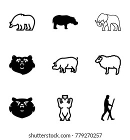 Mammal icons. set of 9 editable filled and outline mammal icons such as bear, hippopotamus, caveman, sheep, pig