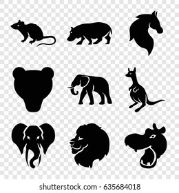 Mammal icons set. set of 9 mammal filled icons such as hippopotamus, lion, mouse, elephant, horse, kangaroo