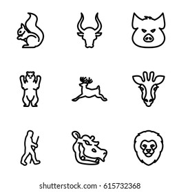 Mammal icons set. set of 9 mammal outline icons such as giraffe, lion, pig, bear, squirrel, bull, deer, hippopotamus