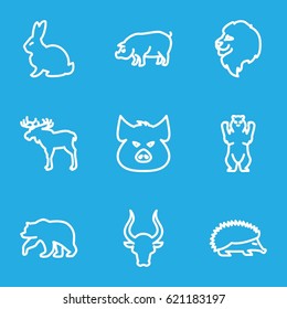 Mammal icons set. set of 9 mammal outline icons such as moose, bear, lion, rabbit, pig, hedgehog