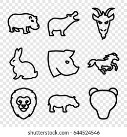 Mammal icons set. set of 9 mammal outline icons such as lion, rabbit, hippopotamus, horse, pig, goat