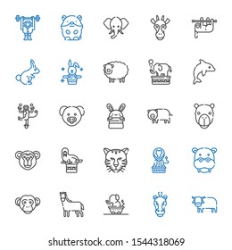 mammal icons set. Collection of mammal with ox, horse, elephant, monkey, hippopotamus, lion, tiger, walrus, camel, pig, bunny, dolphin, sheep. Editable and scalable mammal icons.