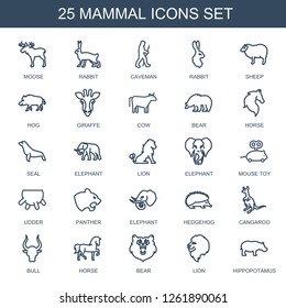 mammal icons. Trendy 25 mammal icons. Contain icons such as moose, rabbit, caveman, sheep, hog, giraffe, cow, bear, horse, seal, elephant, lion. mammal icon for web and mobile.