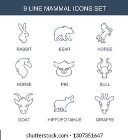 mammal icons. Trendy 9 mammal icons. Contain icons such as rabbit, bear, horse, pig, bull, goat, hippopotamus, giraffe. mammal icon for web and mobile.