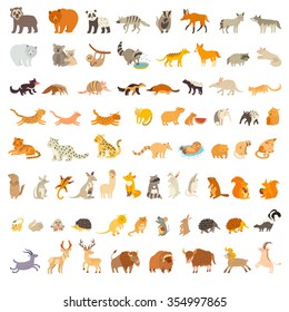 Mammals of the world. Animals kit. Animals cartoon style, mammals icon. Animals vector. Extra big animals set. Vector illustration, isolated on a white background. Animals art for kids, children