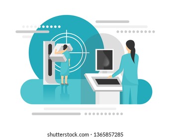 Mammogram -  Breast Diagnosis And Screening - Creative Vector Illustration Of Cancer Mammography