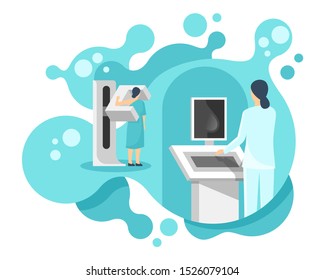 Mammogram -  breast diagnosis and screening - creative vector illustration of cancer mammography with abstract liquid flow background