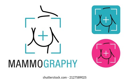 Mammogram Flat And Thin Line Vector Icon - Breast Cancer Diagnosis And Screening. 