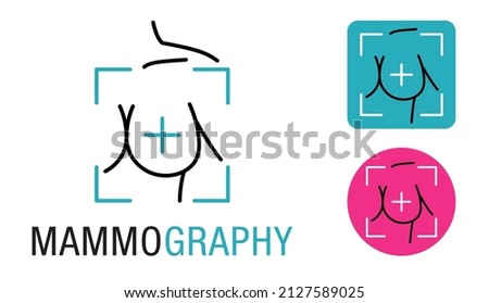 Mammogram flat and thin line vector icon - breast cancer diagnosis and screening.  [[stock_photo]] © 