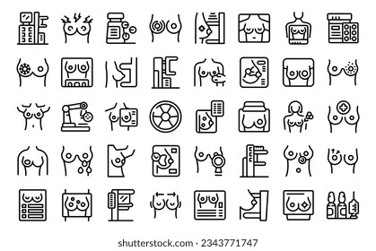 Mammogram icons set outline vector. Woman cancer. Room lab