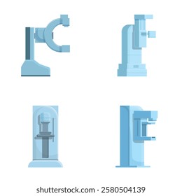 Mammography equipment icons set cartoon vector. Equipment for breast radiography. Medical research, healthcare