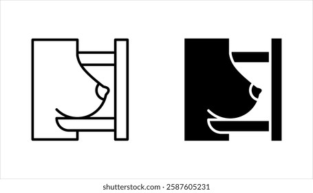 Mammography icon set, female breast in scanner. Laboratory research. vector illustration on white background