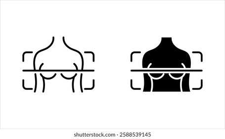 Mammography icon set, female breast in scanner. Laboratory research. vector illustration on white background