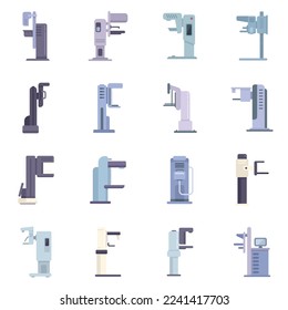 Mammography machine icons set flat vector. Analyzing breast. Cancer care isolated