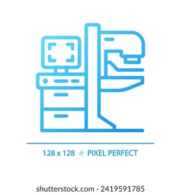 Mammography machine pixel perfect gradient linear vector icon. Breast imaging. Cancer screening. X ray. Thin line color symbol. Modern style pictogram. Vector isolated outline drawing