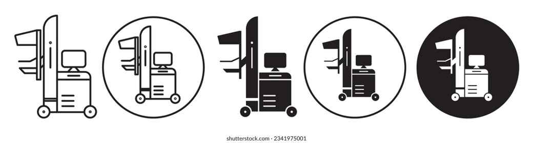 Mammography Machine symbol Icon. Vector logo of mammogram medical x ray examination of female patient. Radiology Screening by tomography scan of women set collection. Clinical health checkup diagnosis