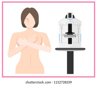 Mammography is the process of using low energy x-rays to examine the woman breast for diagnosis and screening. medical cartoon vector  illustration.