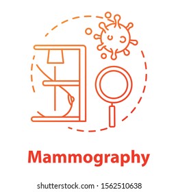 Mammography red gradient concept icon. Breast examining idea thin line illustration. Women healthcare. Medical checkup, diagnosis. Mastography, cancer. Vector isolated outline drawing