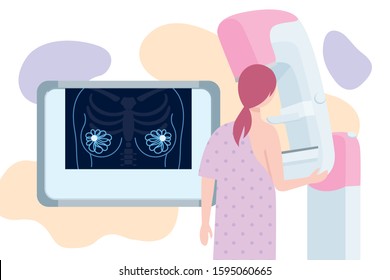 Mammography Screening. X-ray Picture. Female Patient. Vector Illustration.