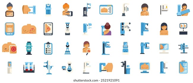 Mammography set. Woman doctor examining patient chest using mammography equipment for breast cancer diagnostics