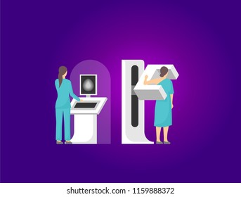 Mammography - vector illustration of  breast diagnosis and screening - cancer mammogram