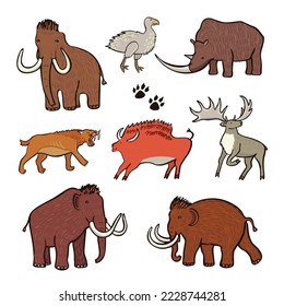 Mammoth ancient animals vector illustraions set.