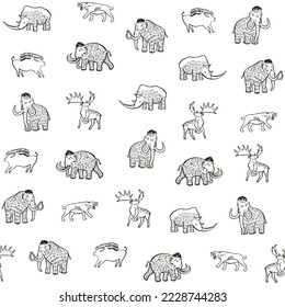 Mammoth ancient animals vector seamless pattern.