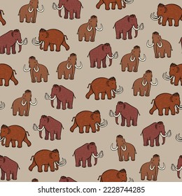 Mammoth ancient animals vector seamless pattern.