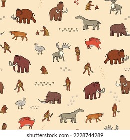 Mammoth ancient animals vector seamless pattern.