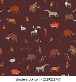 Mammoth ancient animals vector seamless pattern.