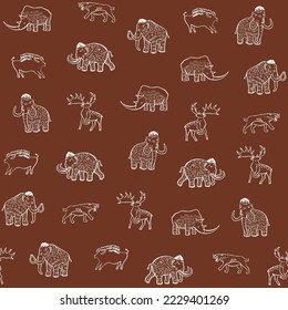 Mammoth ancient animals vector seamless pattern.