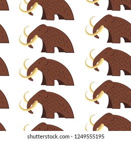 Mammoth animal with fur and tusks seamless pattern