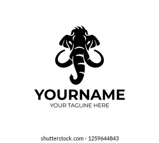 Mammoth animal, head, face or muzzle with tusks, logo design. Wildlife, nature, wild, prehistoric, fossil and ancient animal, vector design and illustration