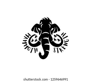 Mammoth animal, typography out of words, retro and vintage style, print for T-shirt and logo design. Wildlife, nature, wild, prehistoric, fossil and ancient animal, vector design and illustration