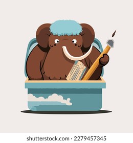 A Mammoth in a box with a paintbrush flat logo style