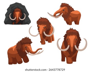 Emoção de mamute e caverna faces Ilustração de vetor
