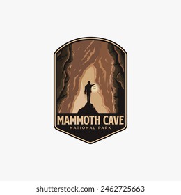 Mammoth Cave National Park logo patch badge illustration, cave explorer scenery design