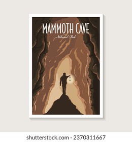 Mammoth Cave National Park poster illustration, cave explorer scenery poster design