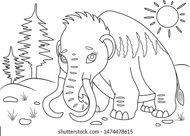 Mammoth coloring page. Animals cartoon. Elephant coloring page. Monster outline