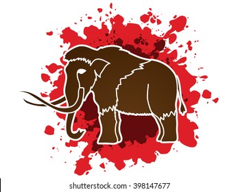 Mammoth designed on splash blood background graphic vector.