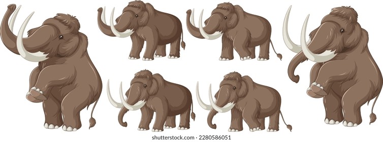 Mammoth extinct animal collection illustration