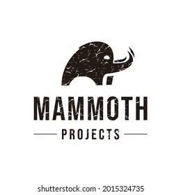 Mammoth or extinct elephant. Trunked mammals or proboscideans. Large animal. Vintage retro logo