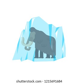 Mammoth frozen in ice. Prehistoric beast. Archaeological find animal. ice Age

